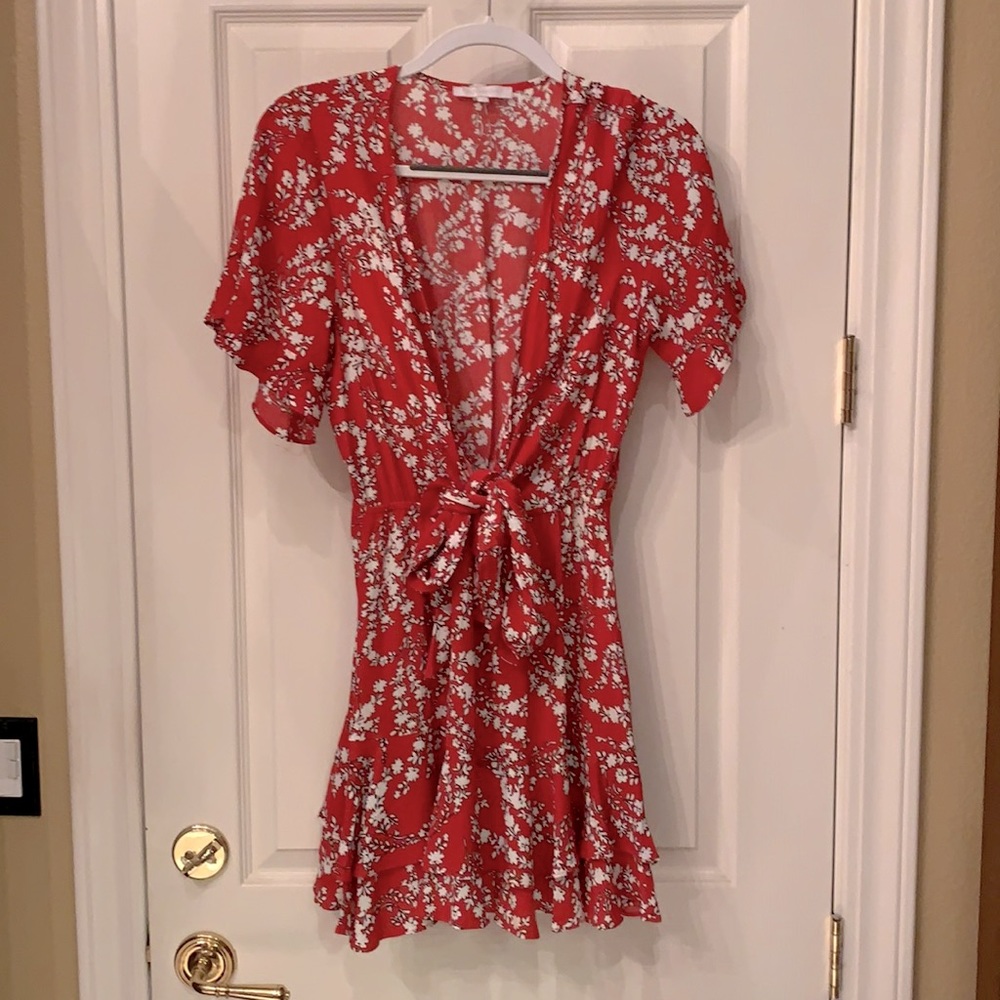 Red & White Print Dress